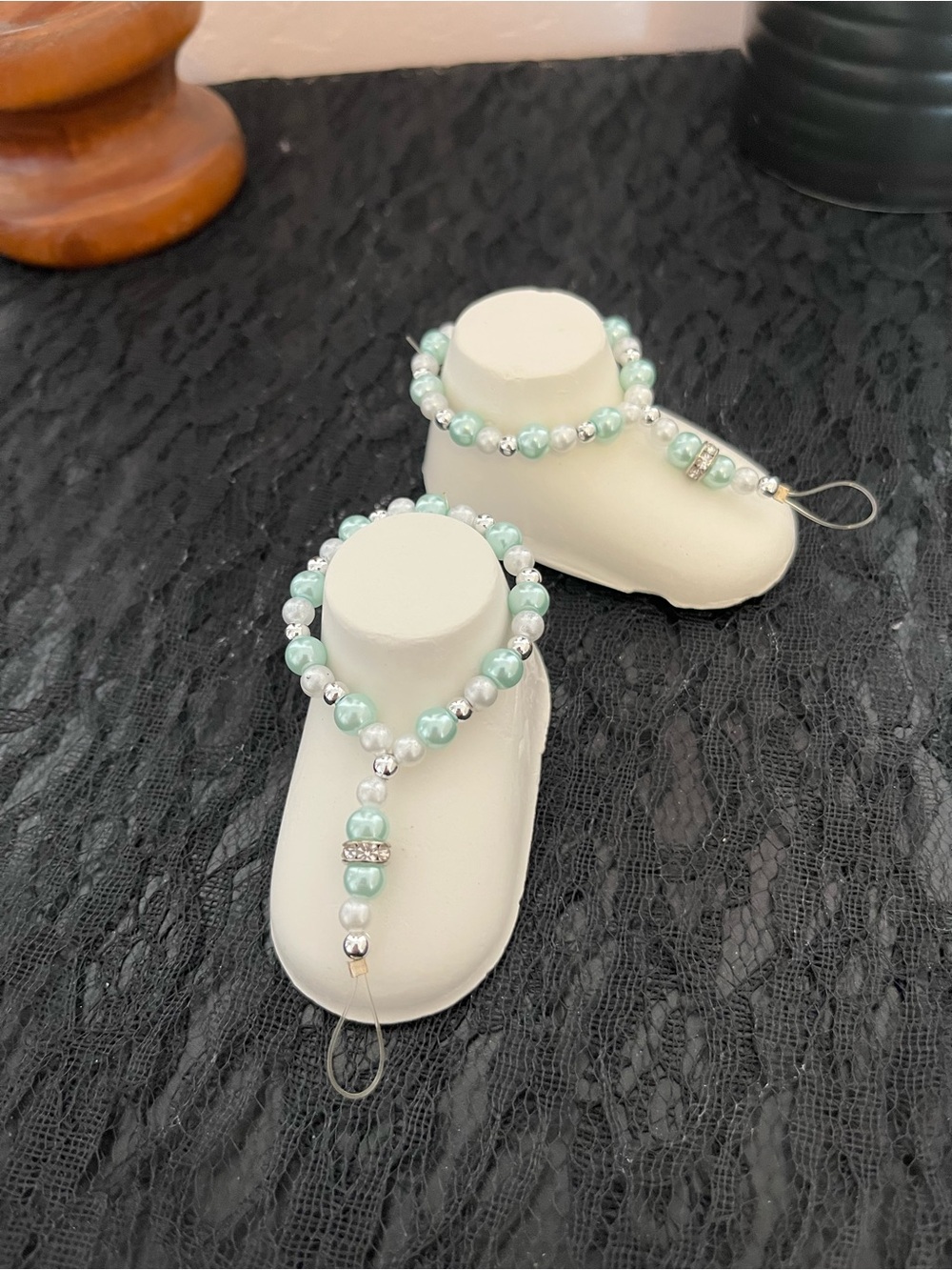 Beaded Mint Pearl Barefoot Sandals Set